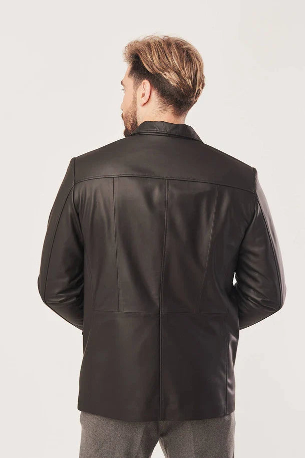 Kaelor -  Men's Sheepskin Black Leather Blazer