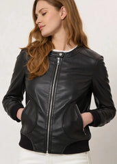 Kaia - Women’s Leather Black Bomber Jacket
