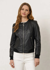 Kaia - Women’s Leather Black Bomber Jacket