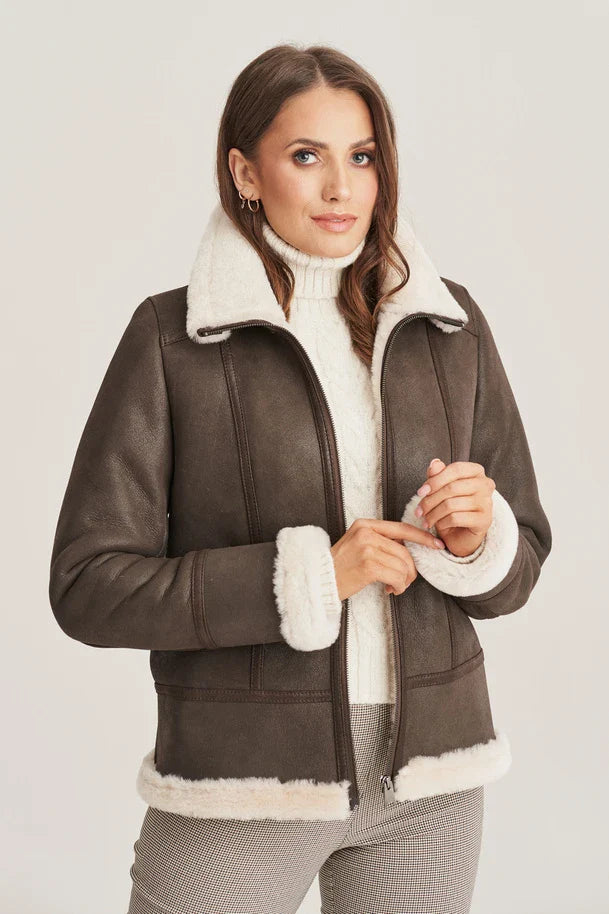 Women's Sheepskin Dark Brown Shearling Jacket