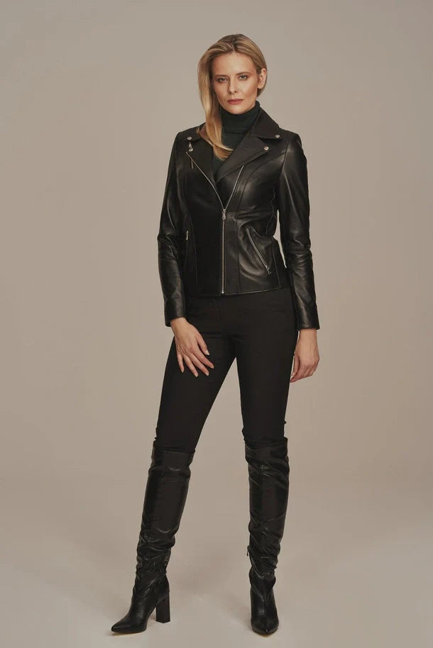 Maelis - Women's Leather Black Biker Jacket