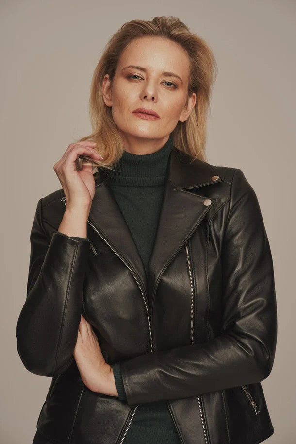 Maelis - Women's Leather Black Biker Jacket