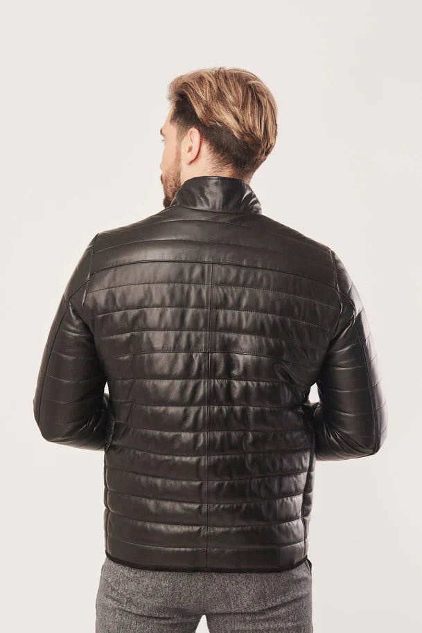 Malric -  Men's Black Sheepskin Puffer Leather Jacket