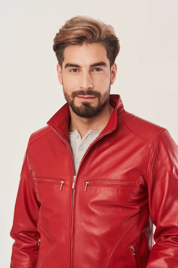 Orrick - Men's Red Real Leather Motorcycle Jacket