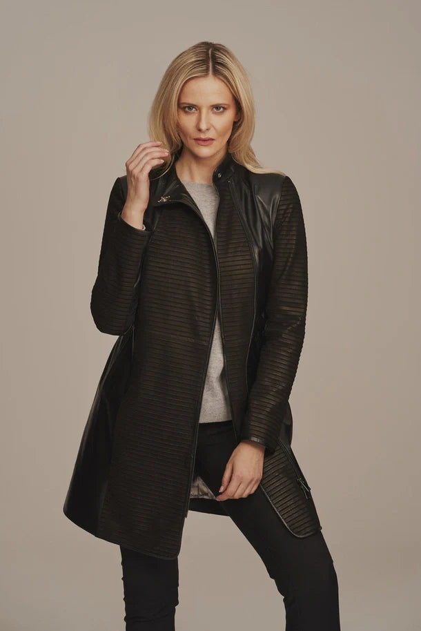 Ravelle - Women's Black Sheepskin Leather Coat