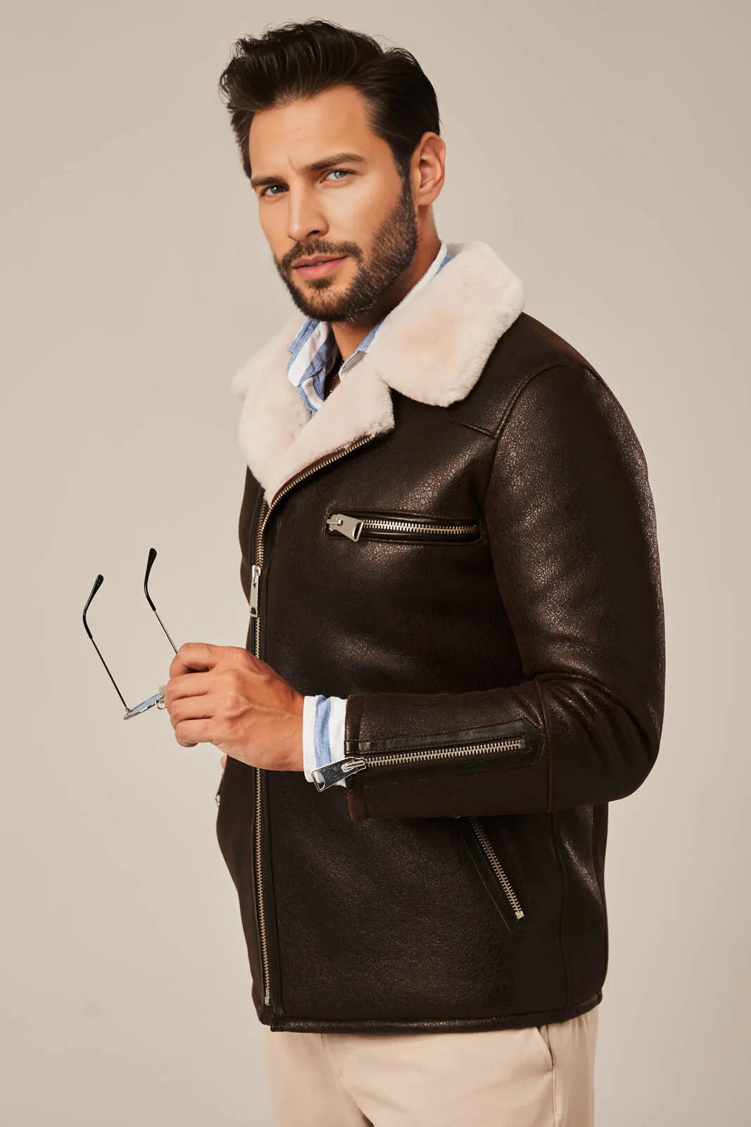 Riven - B2 Brown Men's Sheepskin Leather Shearling Jacket