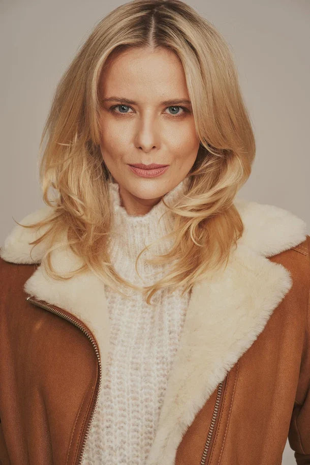 Selene - Women's Light Brown Aviator Shearling Leather Jacket