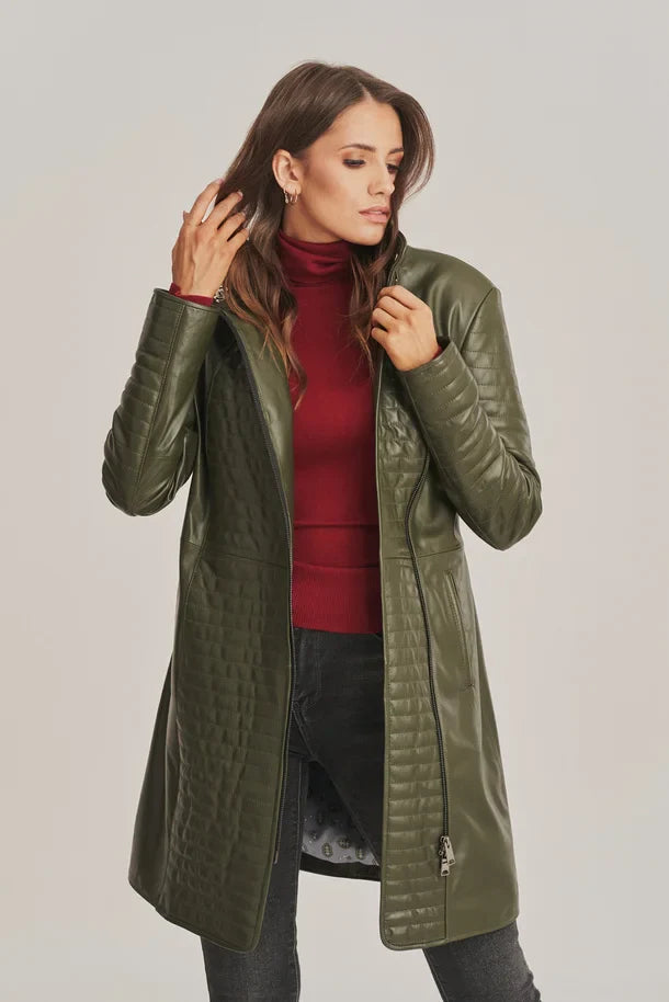 Thivara – Women’s Sheepskin Padded Olive Green Coat