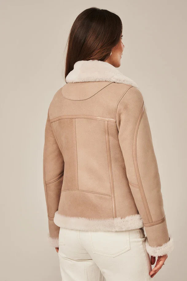 Vella - Women's Beige Pilot Shearling Jacket