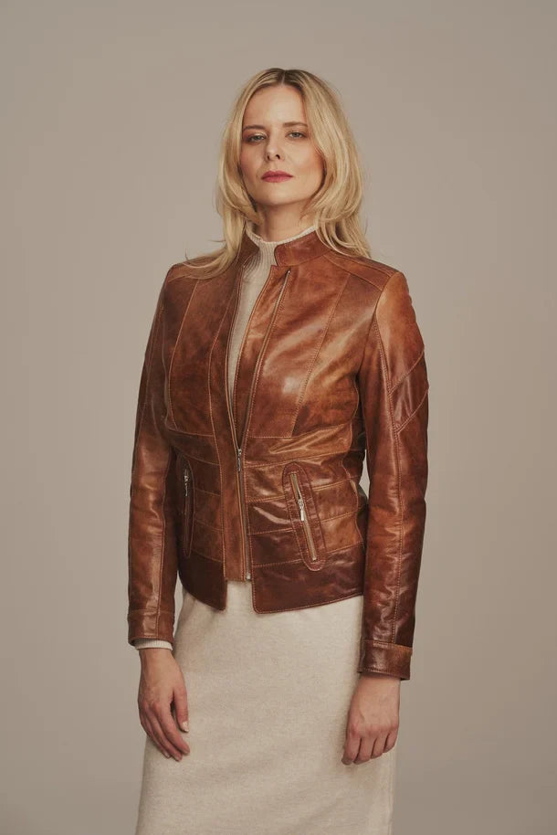 Velmira - Women's Distressed Brown Leather Jacket