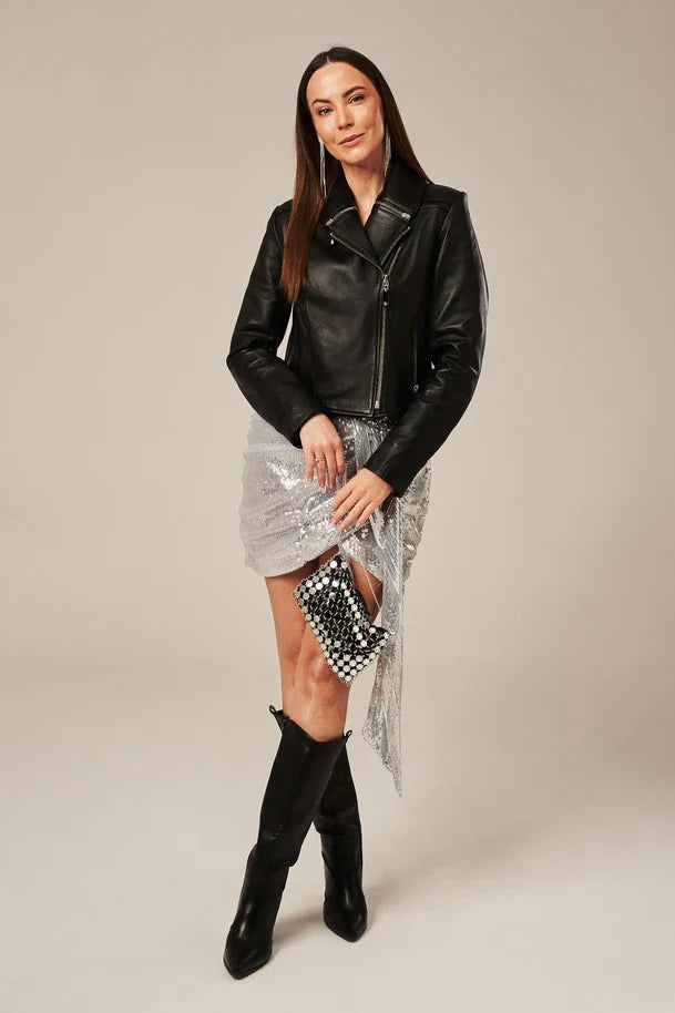 Zorina - Women's Black Real Leather Biker Jacket