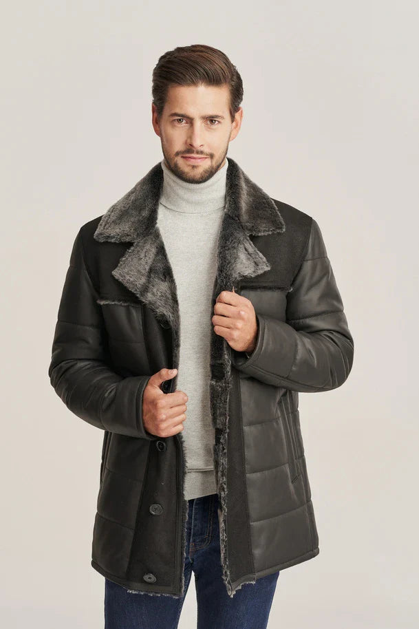 Caldrin -  Men's Black Shearling Puffer Leather Jacket