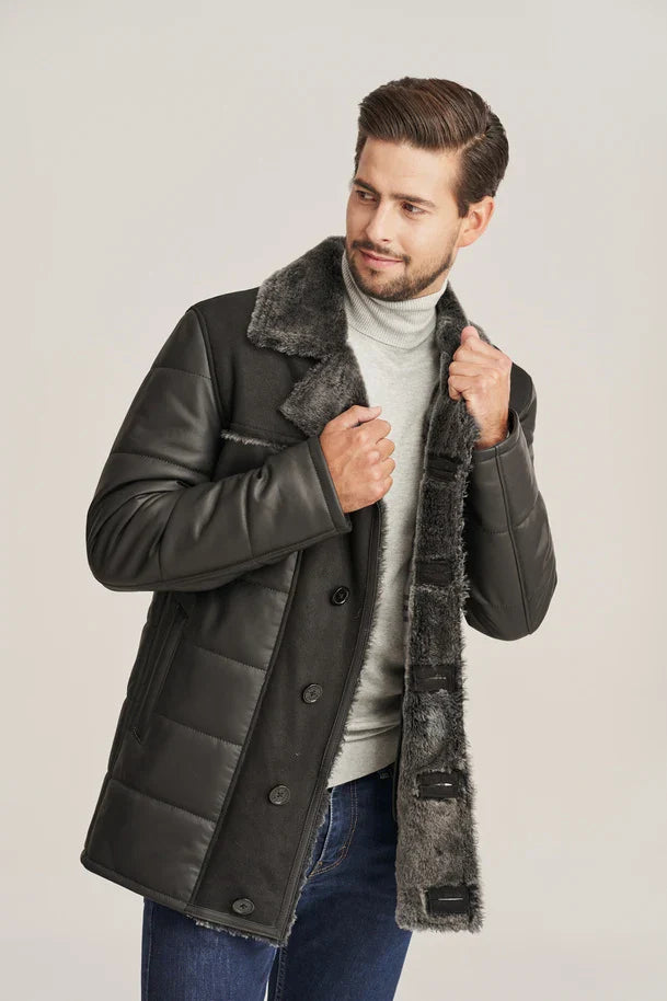 Caldrin -  Men's Black Shearling Puffer Leather Jacket